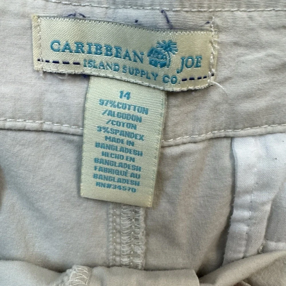 Caribbean Joe‎ Womens Shorts Size 14 Khaki Tan Flat Front Casual Mid Rise Chino